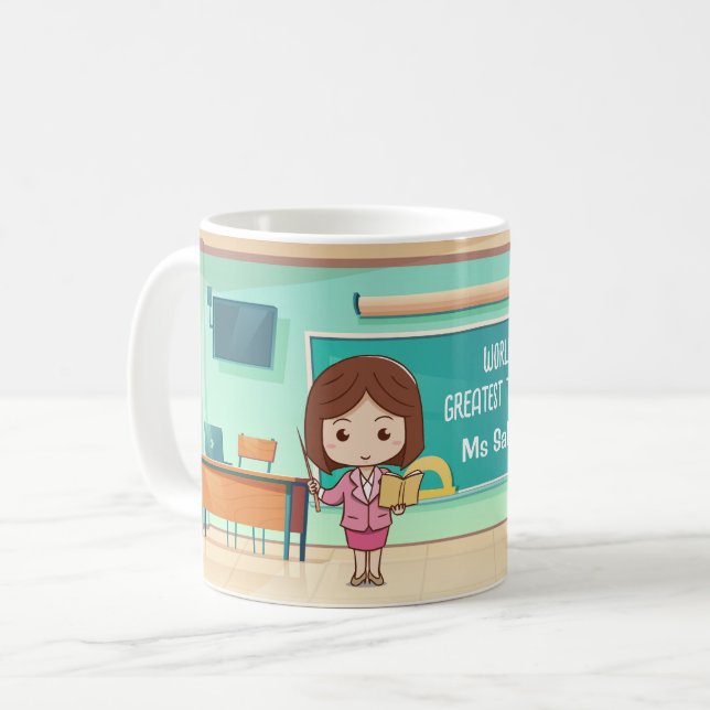 Custom Teacher Mugs - Female Classroom Short Hair  (Front Left)