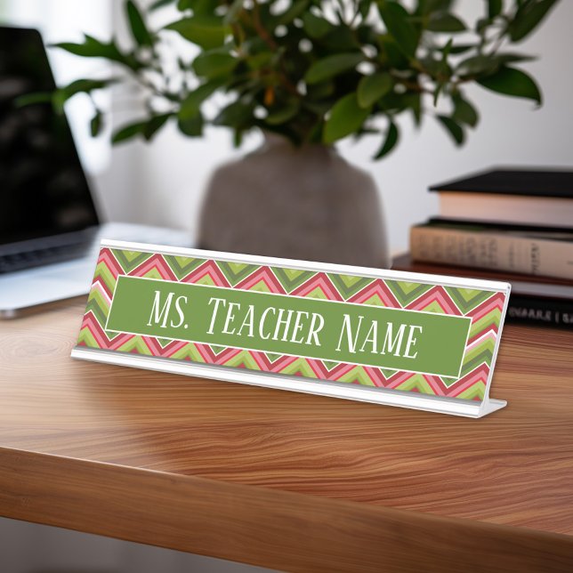Custom Teacher Name and Trendy Chevron Pattern Desk Name Plate (Teacher Desk Name Plate - Great Teacher Appreciation Gift or Classroom Decor)