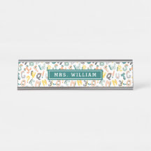 Custom Teacher Name Cute Dino Alphabet Pattern