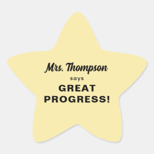 Custom Teacher Name Great Progress! Pastel Yellow Star Sticker