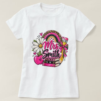 Custom Teacher Name Outfit Leopard Rainbow T-Shirt