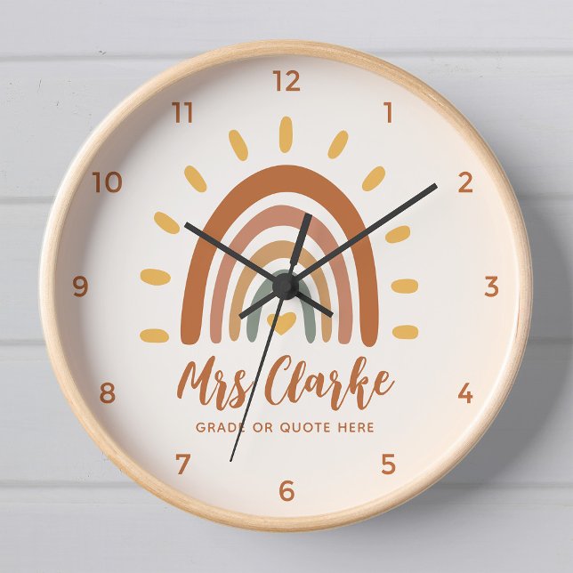 Custom Teacher Name Quote Boho Rainbow Sun Clock (Creator Uploaded)