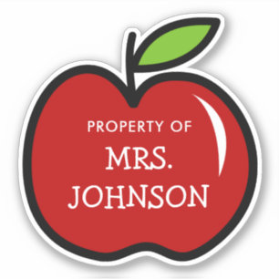 Custom teacher name red apple contour-cut vinyl
