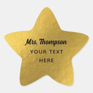 Custom Teacher Name & Text Gold Foil Star Sticker