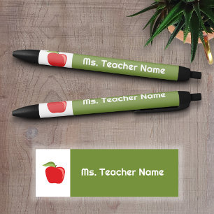 Custom Teacher Name with Modern Apple Black Ink Pen