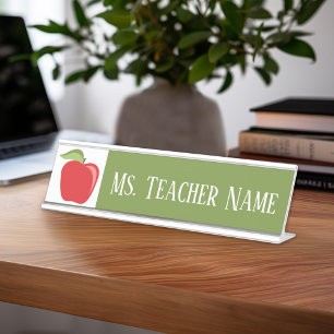 Custom Teacher Name with Modern Apple Desk Name Plate