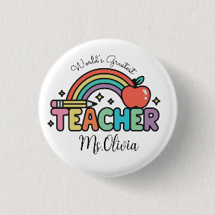 Custom Teacher Name World’s Greatest Teacher 3 Cm Round Badge