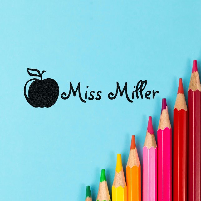 Custom teacher rubber stamp with name + apple (Creator Uploaded)