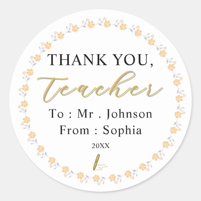 Custom Teacher Stickers – Thank You with Name (Front)