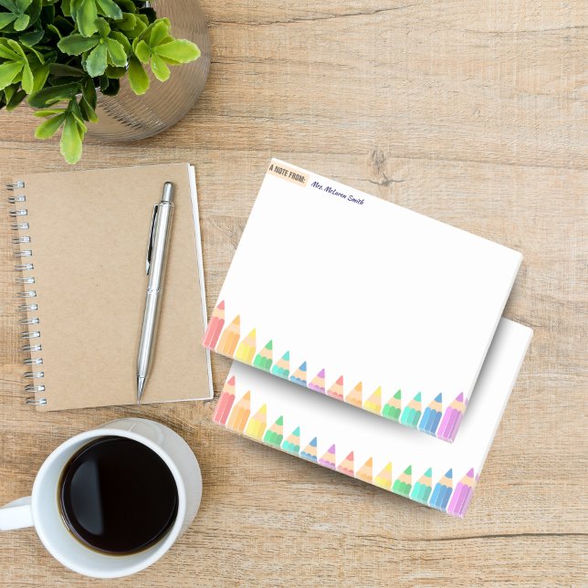 Custom Teacher Sticky Notes – Colourful Pencil (Personalized Teacher Post-it Notes Colorful)