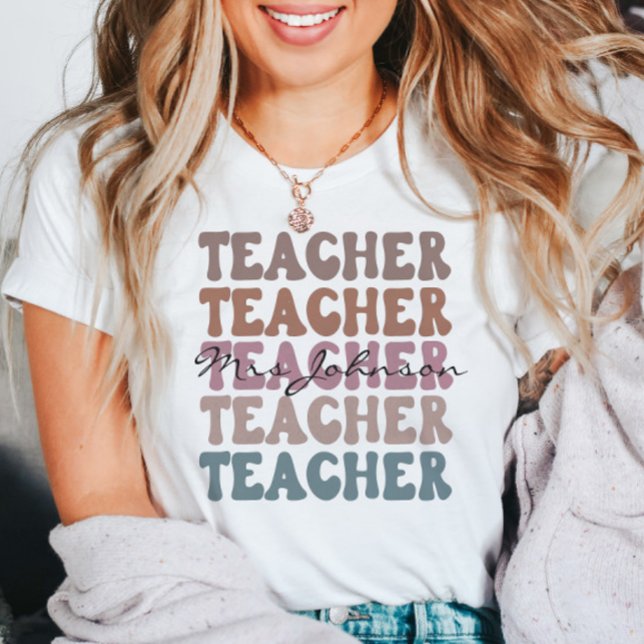 Custom Teacher Trendy Stacked Retro T-Shirt (Creator Uploaded)