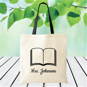 Custom Teacher's Name Book Text Personalized Tote Bag
