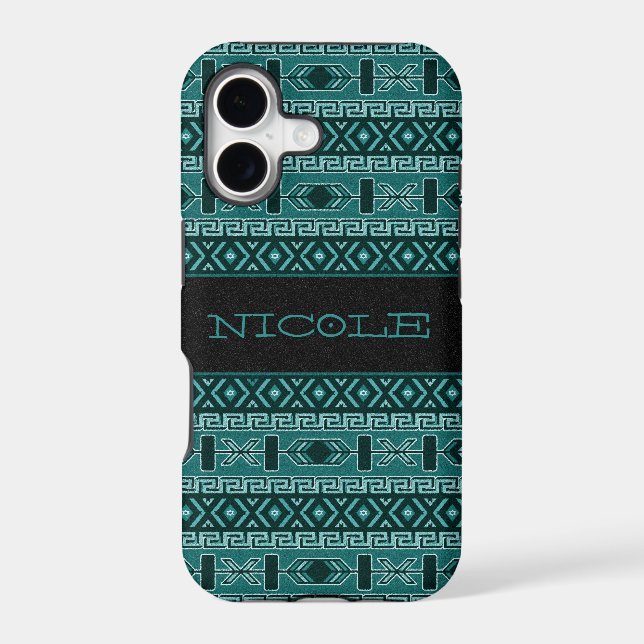 Custom Teal And Black Aztec Pattern (Back)
