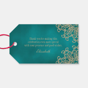 Custom Teal and Gold Indian Style Thank You Gift Tags