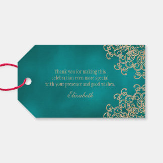 Custom Teal and Gold Indian Style Thank You Gift Tags