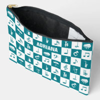 Custom teal and white music notes and instruments
