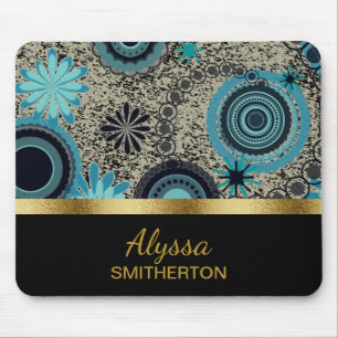 Custom Teal Black Gold Trendy Circles Mouse Mat