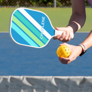 Custom Teal Blue Aqua Turquoise Lime Green Stripes Pickleball Paddle