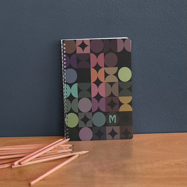 Custom Teal Blue Green Brown Black Retro Pattern Notebook (Creator Uploaded)