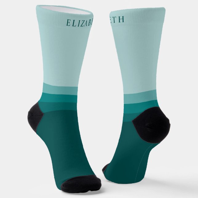 Custom Teal Blue Green Colour Block Socks (Angled)