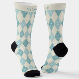 Custom Teal Blue Green Grey Argyle Pattern Socks