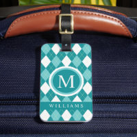 Custom Teal Blue Green White Argyle Pattern