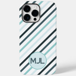 Custom Teal Blue Monogram / Stripes Case-Mate iPhone 14 Pro Max Case