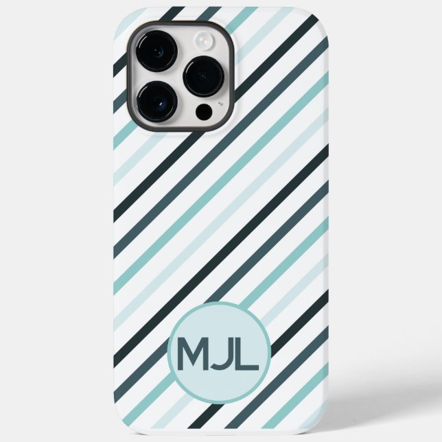 Custom Teal Blue Monogram  & Stripes Case-Mate iPhone Case (Back)