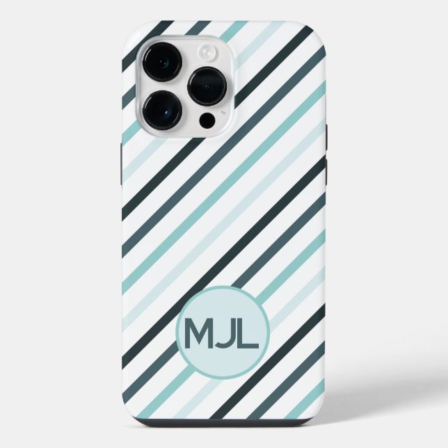 Custom Teal Blue Monogram  / Stripes iPhone Case (Back)