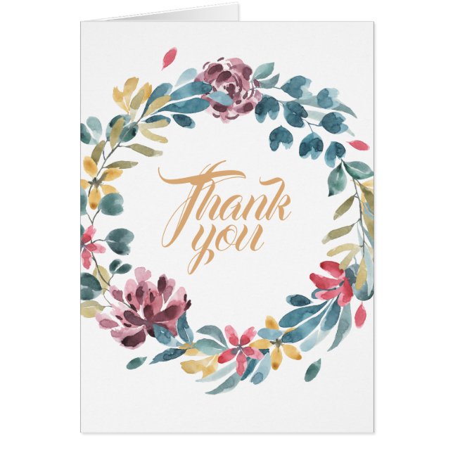 Custom Teal & Burgundy Floral Wreath Thank you (Front)