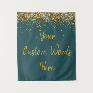 Custom Teal Gem & Gold Birthday Party Photo Booth Tapestry