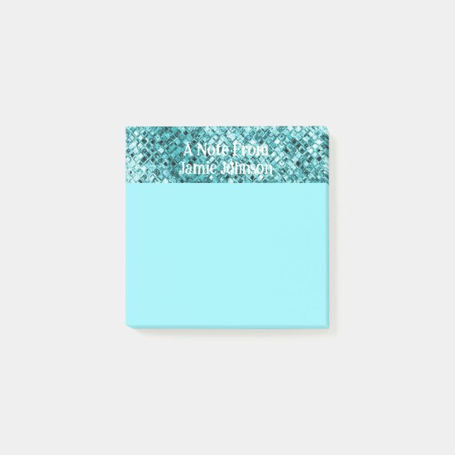 Custom Teal Glitter Sparkles Light Teal Background Post-it Notes (Front)
