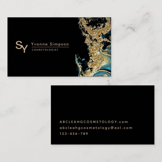 Custom Teal Gold Black Modern Template Brand Business Card (Front/Back)