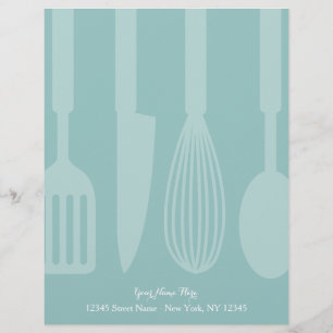 Custom teal kitchen utensils letterhead stationery