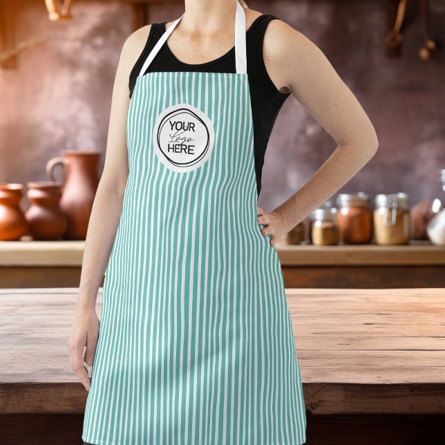 Custom Teal Pinstripe Cooking Apron with Logo (Creator Uploaded)