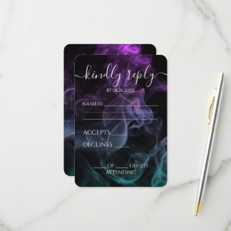 Custom Teal Purple Coloured Smoke Wedding RSVP Card