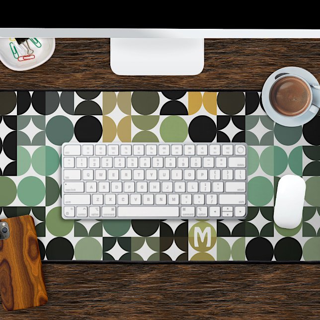 Custom Teal Sage Green Black Grey Retro Pattern Desk Mat (Creator Uploaded)