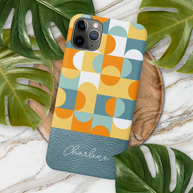 Custom Teal Seafoam Green Orange Retro Art Pattern Case-Mate iPhone Case (Creator Uploaded)