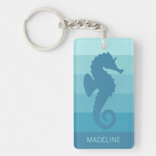 Custom Teal Turquoise Blue Green Stripes Pattern Key Ring