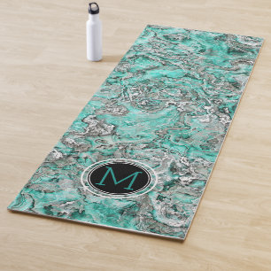 Custom Teal Turquoise Silver Grey Agate Pattern Yoga Mat