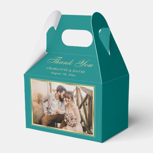 Custom Teal Wedding Photo Thank You Favour Box (Front Side)