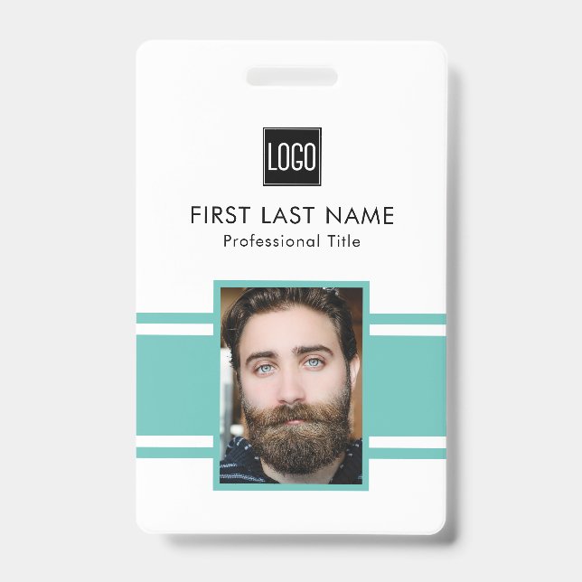 Custom Teal & White Business ID Badge (Front)