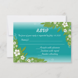 Custom teal white hibiscus RSVP wedding cards