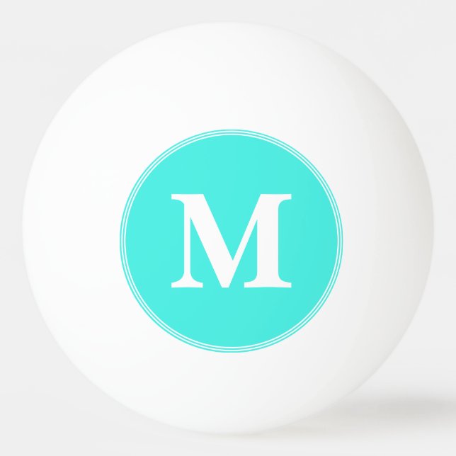 Custom Teal White Monogrammed Table Tennis Beer Ping Pong Ball (Front)