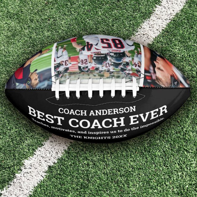 Custom Team Best Coach Ever Photo Collage American Football (Add photos and your coach's name to personalize this football for a special gift.)