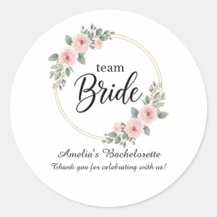 Custom Team Bride Bachelorette Pink Floral Gold Classic Round Sticker