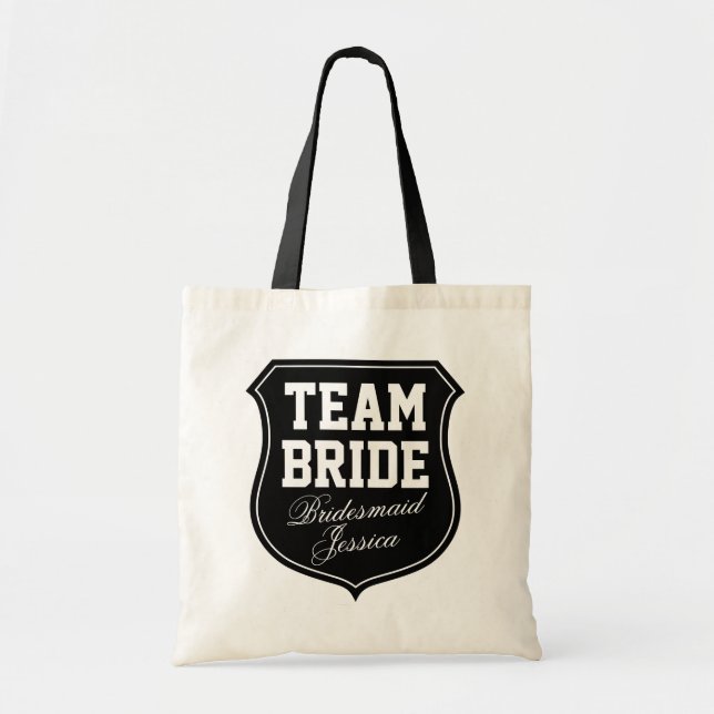 Custom Team Bride tote bags for wedding party (Front)