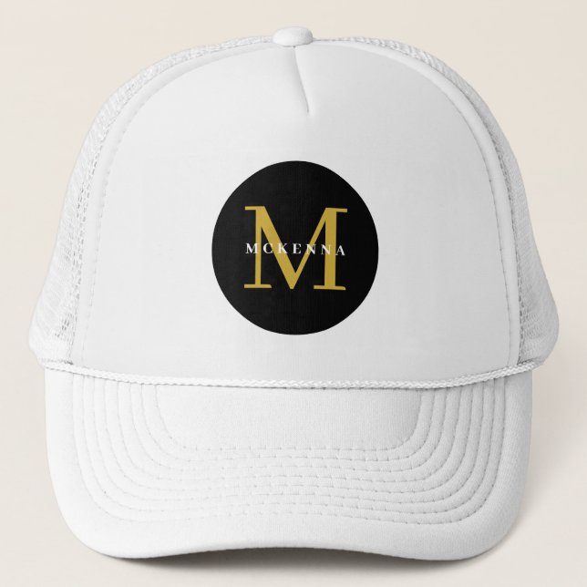 Custom Team Hat Bulk Order Black Gold Monogram (Front)