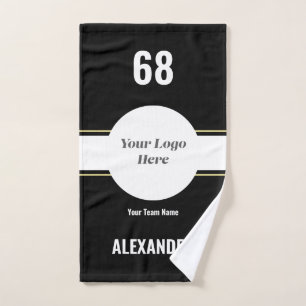 Custom Team Logo & Name & Jersey Number Black Gold Hand Towel