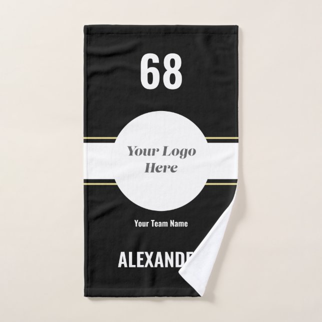 Custom Team Logo & Name & Jersey Number Black Gold Hand Towel (Hand Towel)